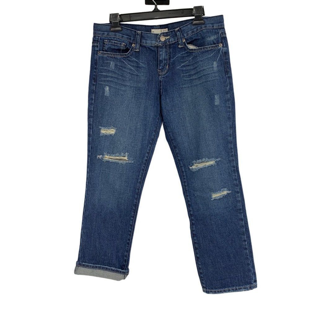 Womens 2.1 Denim Jeans Ankle Distress Mid Rise 100% Cotton Sz 28 2013 Dark Blue